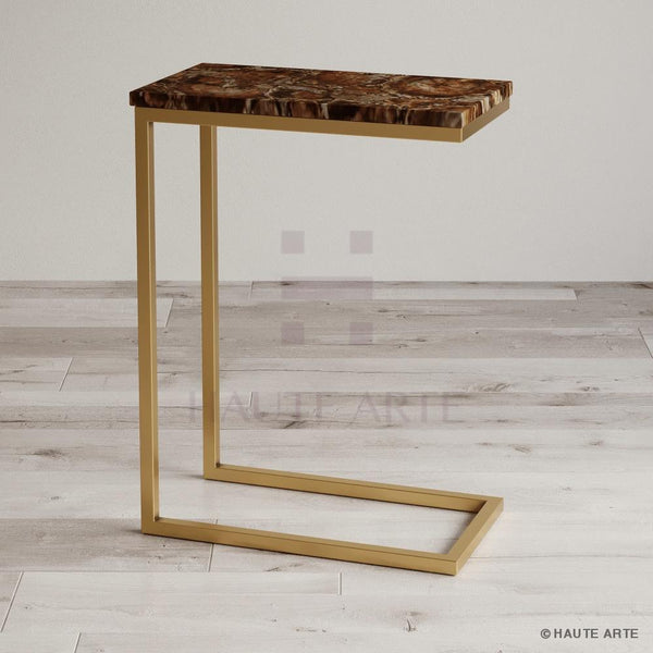 Brown Petrified Wood End Table - HAUTE ARTE