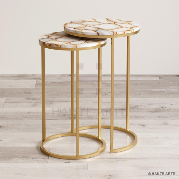 White Agate Nested Side Table - HAUTE ARTE